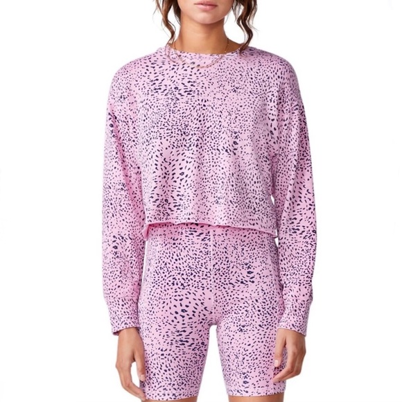 NEW MONROW PINK CHEETAH PRINT CUTOFF SWEATSHIRT - Picture 7 of 7